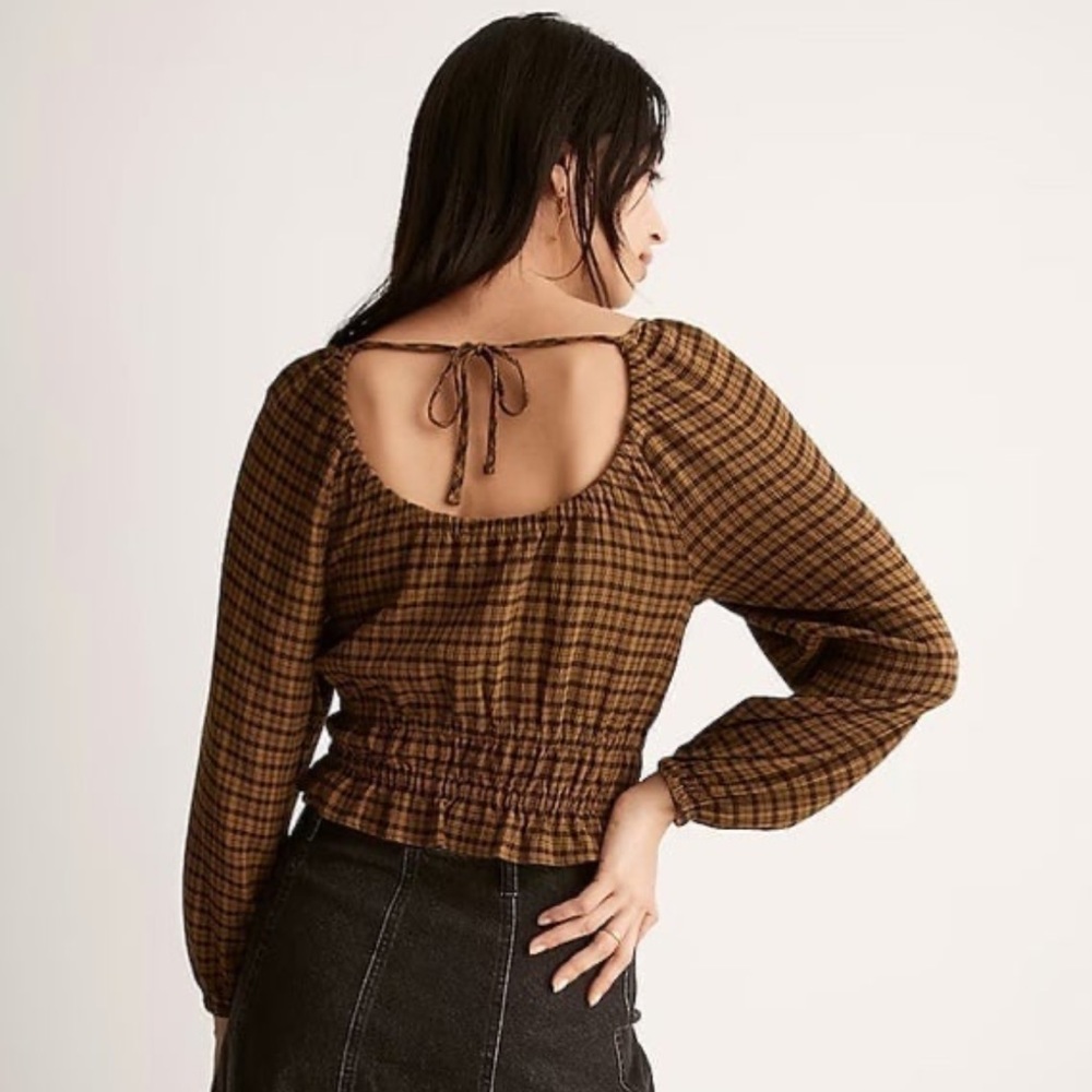 Madewell tie back cutout top in plaid